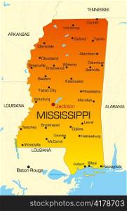 Vector color map of Mississippi state. Usa