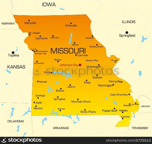 Vector color map of Missouri state. Usa