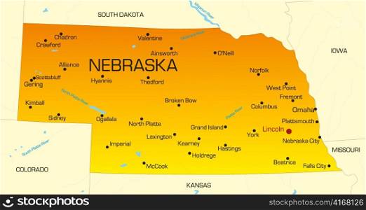 Vector color map of Nebraska state. Usa
