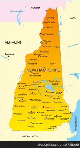 Vector color map of New Hampshire state. Usa