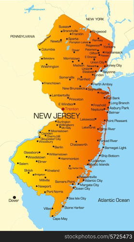 Vector color map of New Jersey state. Usa