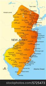 Vector color map of New Jersey state. Usa