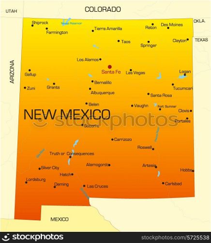 Vector color map of New Mexico state. Usa
