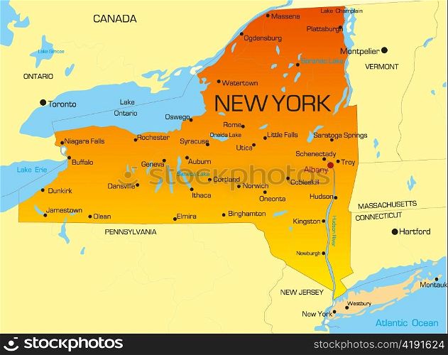 Vector color map of New York state. Usa