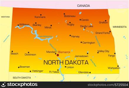 Vector color map of North Dakota state. Usa