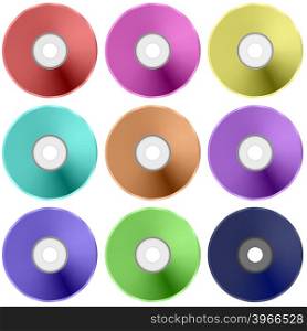 Vector Colorful Realistic Compact Disc Collection Isolated on White Background. Vector Colorful Realistic Compact Disc Collection