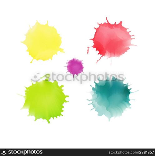 Vector colorful watercolor splash set. Colorful watercolor art hand painted splashes. Splash vector pastel set. Vector watercolor stains