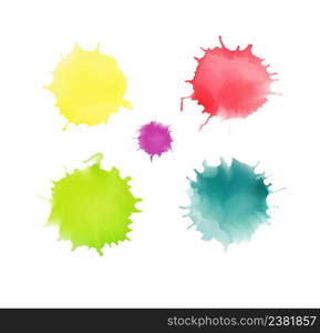 Vector colorful watercolor splash set. Colorful watercolor art hand painted splashes. Splash vector pastel set. Vector watercolor stains