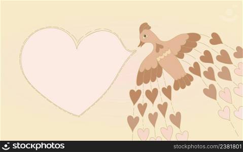 Vector design element. Background with the image of hearts and bird. Romantic card with bird. Vintage bird and heart