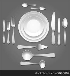 Vector dinnerware top view. Vector dinnerware top view. Empty plates, forks and knifes and cutlery