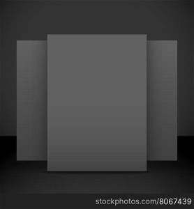vector flat design vertical black empty trio posters flyers mock up shadow isolated dark background&#xA;