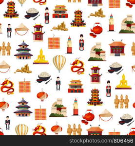 Vector flat style colored china elements pattern or background illustration. Vector flat style china elements pattern