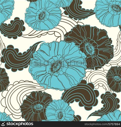 Vector floral seamless with blue poppy flower. Vector floral seamless blue poppy flower