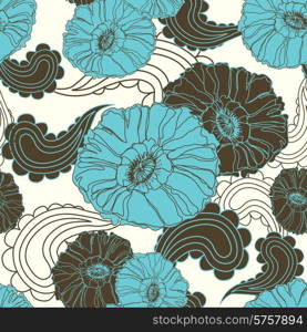 Vector floral seamless with blue poppy flower. Vector floral seamless blue poppy flower