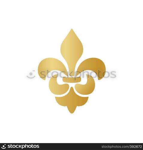 Vector gold Fleur de lis ornament icon on white background. Royal heraldic symbol. Vector illustration.. Vector gold Fleur de lis ornament icon on white background. Royal heraldic symbol. Vector illustration