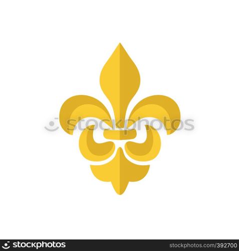 Vector gold Fleur de lis ornament icon on white background. Royal heraldic symbol. Vector illustration. Vector gold Fleur de lis ornament icon on white background. Royal heraldic symbol. Vector illustration.