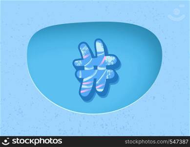 Vector hashtag symbol with papercut shape. Element for social media networks.