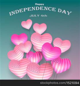 Vector heart shaped flag banner, USA Independence Day banner in vintage style.