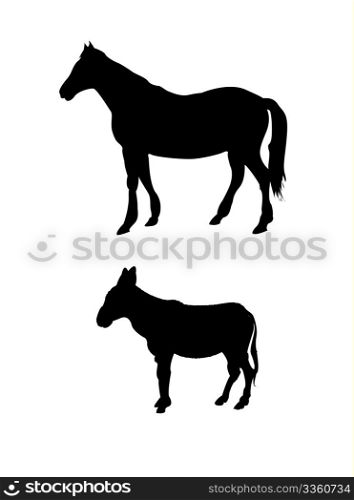 Vector horse and donkey silhouette