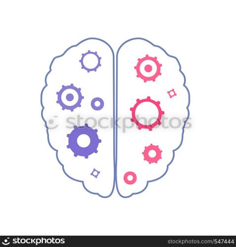 Vector human brain. Mental health icon with gears decoration.