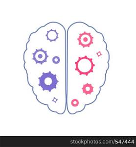 Vector human brain. Mental health icon with gears decoration.