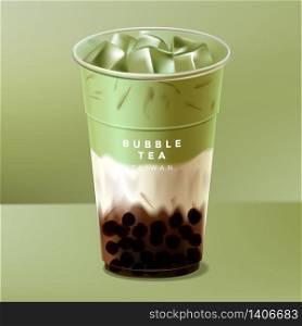 Vector Iced Taiwan or Japan Bubble Tea, Milk Tea or Matcha Green Tea