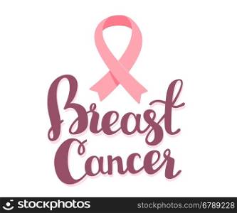 Vector illustration for breast cancer awareness month with pink ribbon, cancer awareness symbol with text on white background. Flat style design for poster, banner, web, site
