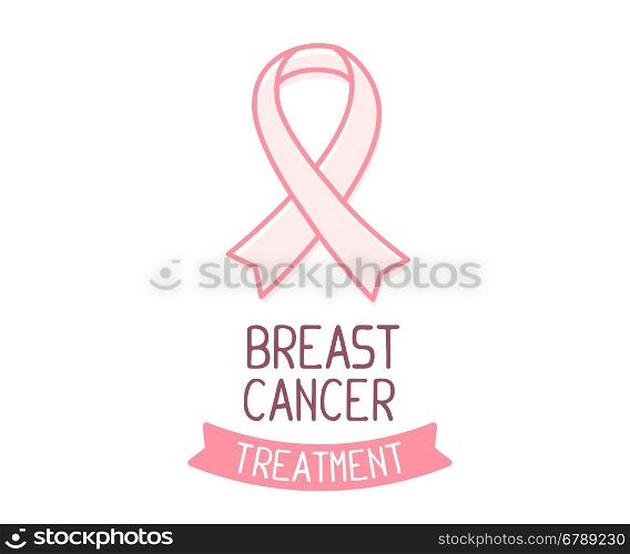 Vector illustration for breast cancer awareness month with pink ribbon, cancer awareness symbol with text on white background. Line art style design for poster, banner, web, site