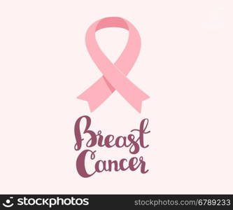 Vector illustration for breast cancer awareness month with pink ribbon, cancer awareness symbol with text on white background. Flat style design for poster, banner, web, site