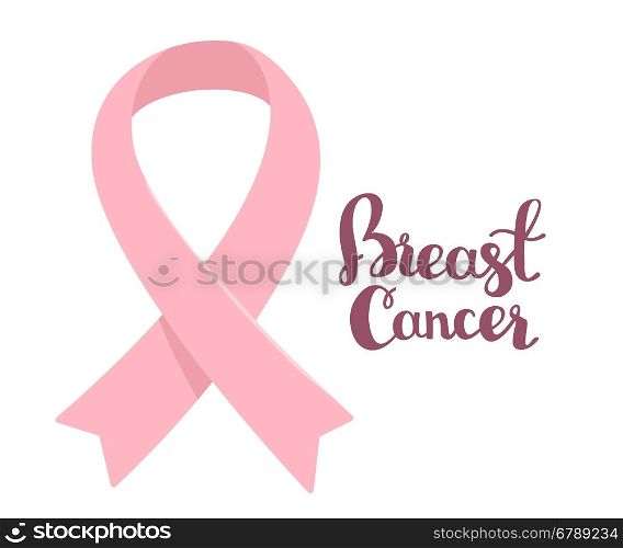 Vector illustration for breast cancer awareness month with pink ribbon, cancer awareness symbol with text on white background. Flat style design for poster, banner, web, site