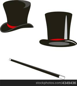 Vector illustration: magic hats and cane