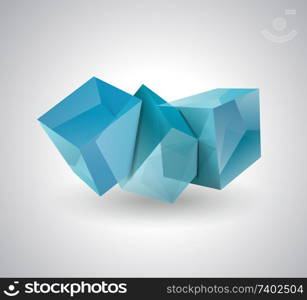 Vector illustration of 3D blue glass or ice cubes.