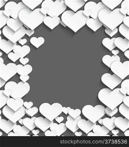 Vector illustration of 3d white plastic heart frame with realistic shadow on dark gray background&#xA;