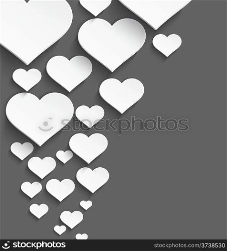 Vector illustration of 3d white plastic heart with realistic shadow border design&#xA;