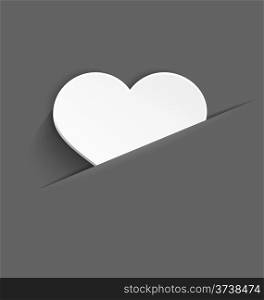 Vector illustration of 3d white plastic heart with realistic shadow in paper cut pocket&#xA;&#xA;