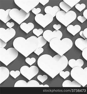Vector illustration of 3d white plastic heart with realistic shadow seamless background&#xA;