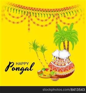 Vector illustration of a Background for Happy Pongal Holiday Harvest Festival of Tamil Nadu South India.