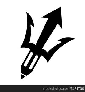 Vector illustration of a black trident symbol writer with a pencil logo design element