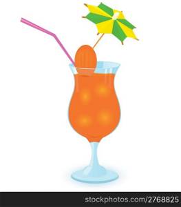 Vector illustration of a cocktail decorated with umbrella toothpick on night disco background
