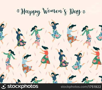 Vector illustration of cute dancing women. International Women s Day concept for card, poster, banner and other users. Vector illustration of cute dancing women. International Women s Day concept for card, poster, banner and other