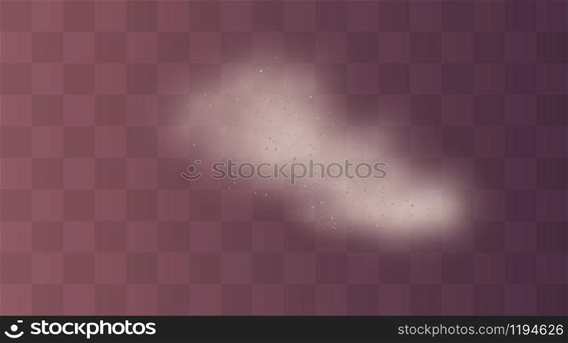 Vector illustration of dust and sand powder explosion scattered isolated on transparent background. Texture of thick desert dust fog and clouds smoke.