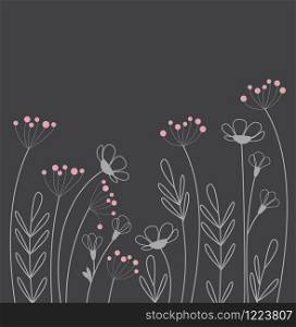 Vector illustration of flowers. The decoration of wildflowers, decorative flowers, meadow flowers. Background of meadow flowers