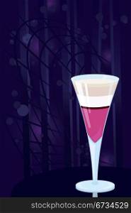 Vector illustration of layered cocktail on night disco background