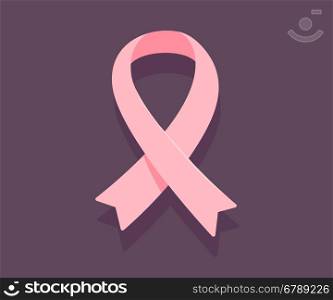 Vector illustration of pink ribbon, cancer awareness symbol on dark background. Flat style design for breast cancer awareness month poster, banner, web, site