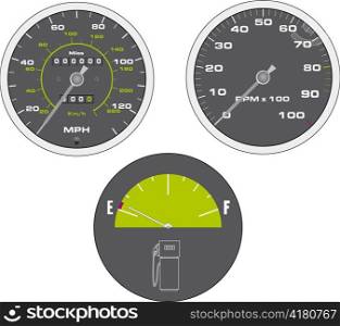 Vector illustration of tachometer and speedometer