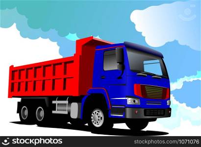 Vector illustration of truck. Red-blue lorry.