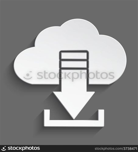 Vector illustration of white 3d cloud and arrow download realistic shadow&#xA;