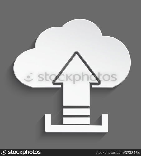 Vector illustration of white 3d cloud and arrow upload realistic shadow&#xA;