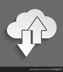 Vector illustration of white 3d cloud with up and down arrows with realistic shadow&#xA;