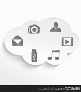 Vector illustration of white cloud computing icons with realistic shadow&#xA;